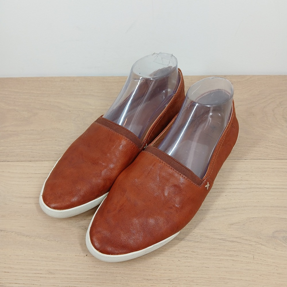 Frye Women's 9 Cognac Leather Slip On Sneakers Low Top Minimalist Brown Shoes